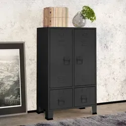 vidaXL Kleiderschrank Industrie-Stil Anthrazit 67x35x107 cm - Kommode im industriellen Design aus langlebigem Stahl, mit 2 Einlegeböden und 2 kugelgelagerten Schubladen für optimale Aufbewahrung und einfachen Zugriff.