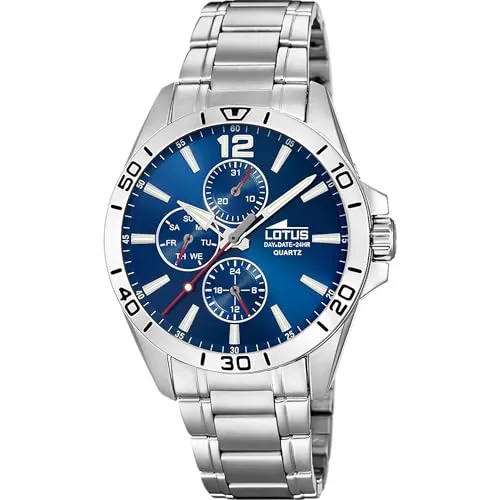 LOTUS Herren Chronograph Edelstahl Silber-Blau 18812/1 - Armbanduhren für Herren, eleganter Chronograph mit 5 Bar Wasserdichtigkeit und robustem Edelstahl-Gehäuse, ideal für Alltag und besondere Anlässe.