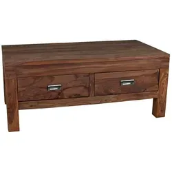 Couchtisch Masala aus Massivholz Sheesham - Eleganter Couchtisch aus hochwertigem Sheeshamholz mit zwei geräumigen Schubladen für zusätzlichen Stauraum – ideal für stilvolle Wohnzimmer.