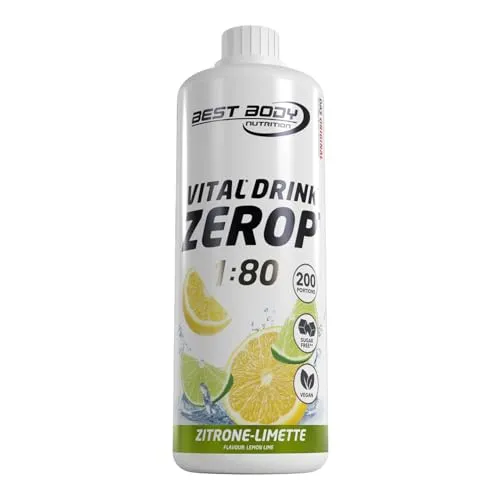 Best Body Nutrition ZEROP Vital Zuckerfreies Getränkekonzentrat Sirup Zitrone-Limette Ohne Aspartam 500 ml ergibt 40 L Getränk Fitness Drink mit Vitaminen B1 B6 Niacin Kalorienarm Wassersprudler