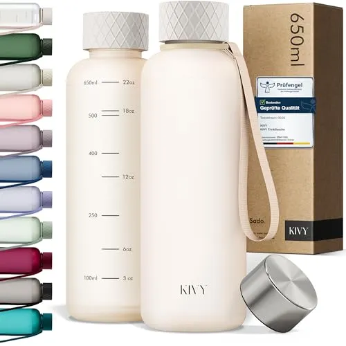 KIVY Trinkflasche 650ml [BPA FREI] Auslaufsicher & Spülmaschinenfest - Wasserflasche für Kinder & Erwachsene - Water Bottle Small - Trinkflasche Klein - Tritan Flasche für Kohlensäure geeignet