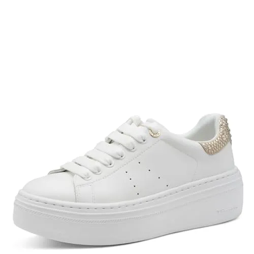 Tamaris Schnürhalbschuhe 23755/45 in Weiß/Champagne, Gr. 39 - Sneaker für Damen mit modischem Design und herausnehmbarer Innensohle für individuellen Komfort. Ideal für lässige Outfits und sportliche Freizeitaktivitäten.