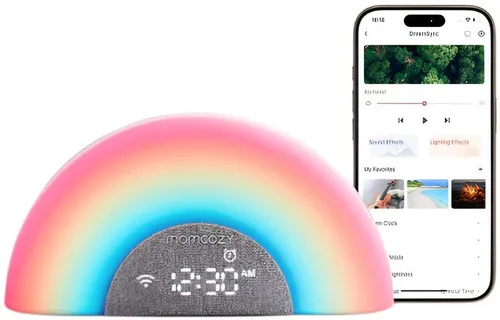 Momcozy Elektrische Milchpumpe mit Rainbow White Noise Machine - Milchpumpen mit integriertem Lichtwecker und 34 Klangoptionen für eine entspannte Schlafumgebung. Ideal für Mütter und Babys, sorgt für erholsamen Schlaf und ist bequem per App steuerbar.