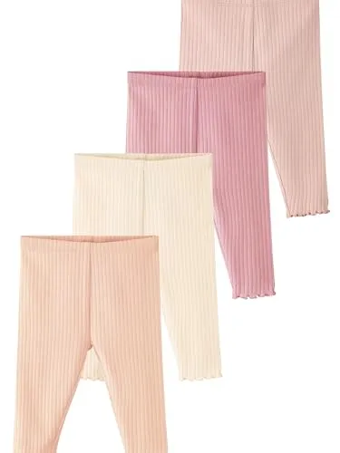 NEXT Baby-Leggings im 4er-Pack Pink Ribbed - Leggings für Baby-Mädchen, aus baumwollreichem Gewebe mit elastischem Bund und süßen Rüschen an den Knöcheln für einen bezaubernden Look.