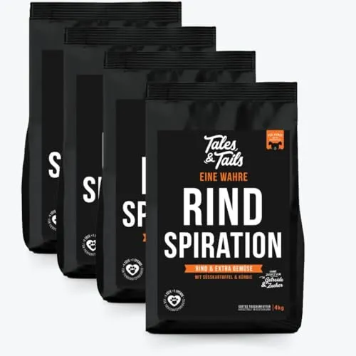 Tales & Tails - Halbfeuchtes Trockenfutter für Hunde | Getreidefrei | Rind (4 kg, 4er Pack) - 4 kg hochwertiges Hundefutter mit nur 6 Zutaten. Ideal für empfindliche Hunde mit hoher Akzeptanz und Verträglichkeit.