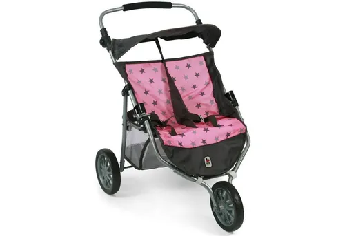 Bayer Chic 2000 Zwillingsjogger für Puppen - Moderner 3-Rad Puppenwagen für zwei Puppen bis 50 cm, mit höhenverstellbarem Schiebegriff und großem Gepäcknetz. Ideal für Kinder von 4 bis 8 Jahren, sorgt für kreatives Spielen und Bewegungsfreude.