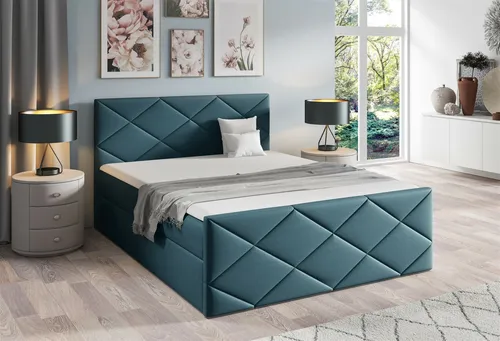 Boxspringbett KOSMOS 200x200cm in Petrol - Modernes Boxspringbett mit inkl. Kopfteil und Topper, Pflegeleicht und ideal für stilvolle Schlafzimmer.