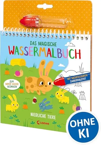 Das magische Wassermalbuch - Niedliche Tiere: Male die tollen Motive mit dem enthaltenen Zaubermalstift immer wieder aus