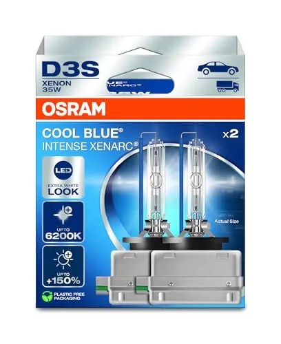 OSRAM Auto-Lampe Xenarc Cool Blue D3S, 2 Stück - Xenon Scheinwerferlampe mit bis zu 150% mehr Helligkeit und 6.200 Kelvin für optimale Sicht. ECE-zertifiziert und ideal für den Straßenverkehr.