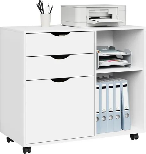 Woltu Rollcontainer - Mobiler Aktenschrank Weiß, 80x69,5x39,5 cm - Rollcontainer mit 3 Schubladen und 5 flexiblen 360°-Lenkrollen, ideal für flexibles Arbeiten im Büro oder Home Office.