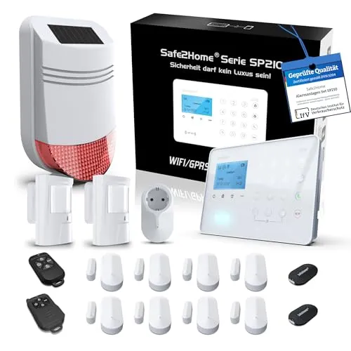 Safe2Home® SP210 GSM WiFi Funk Alarmanlage - Großes Set mit App-Steuerung - Komplettsysteme für Ihr Zuhause: Die SP210 Alarmanlage bietet einfache Installation, App-Steuerung und umfassenden Schutz durch zahlreiche Sensoren und Sirenen.