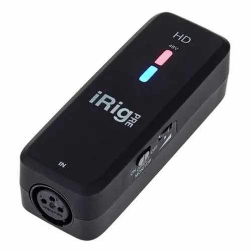 IK Multimedia iRig Pre HD - Audio-Interface mit elegantem Design, bietet Echtzeitüberwachung und +48V Phantomspeisung, ideal für mobile Aufnahmen mit iPhone und iPad.