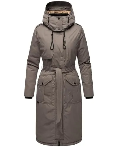 Wintermantel NAVAHOO "Hokulanii" Damen M, Dunkelgrau - Funktionsjacke mit verstellbarer Kapuze und Taillengürtel, figurumschmeichelnd und ideal für kalte Tage. Der Parka bietet Wärme und Style durch kuscheliges Teddy-Fleece und zahlreiche Taschen.