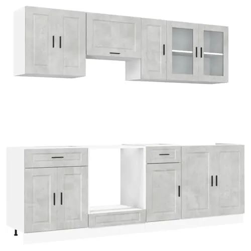 vidaXL 8-tlg. Küchenschrank-Set Kalmar Betongrau - Buffets mit elegantem Design, viel Stauraum und pflegeleichter Oberfläche aus langlebigem Holzwerkstoff, ideal für moderne Küchen.