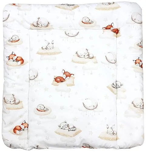 TupTam Baby Wickeltischauflage mit Baumwollbezug Gemustert, Farbe: Schlafende Baby Tiere/Beige, Größe: 70 x 50 cm