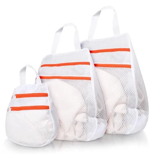 Cozary 3 Stück Wäschenetz für Waschmaschine, [Upgrade] Doppelte Schicht Wäschesack mit Reißverschluss, Wäschebeutel für BH, Socken, Unterwäsche, Babykleidung - Weiß (30x30 cm, 40x40 cm, 50x50cm)