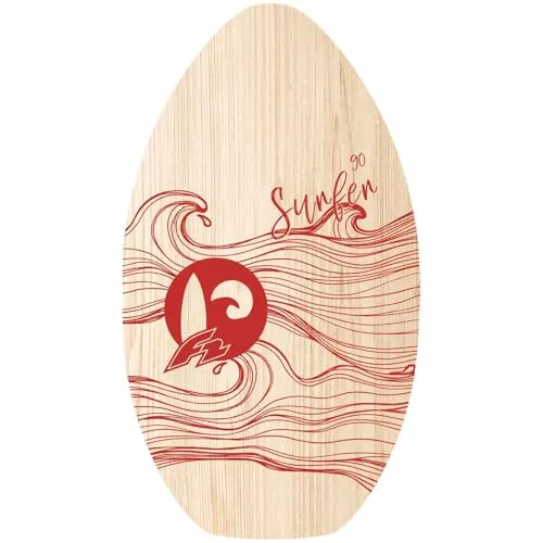 F2 Skimboard Skim Board Wood Surfer 90cm Rot 2024/25 - Ideal für flaches Wasser mit robustem Holz für Stabilität und Langlebigkeit. Erhältlich in zwei stylischen Designs für deinen persönlichen Style.