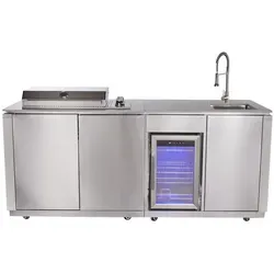 GORILLER® ALPHA Outdoorküche | Gasgrill mit Kühlschrank - Weiß - Kompakte 4-Brenner Outdoor-Küche mit Edelstahl und Sinterstein. Inklusive Kühlschrank, Waschbecken und praktischen Features für den perfekten Grillabend – ideal für kleine Terrassen!