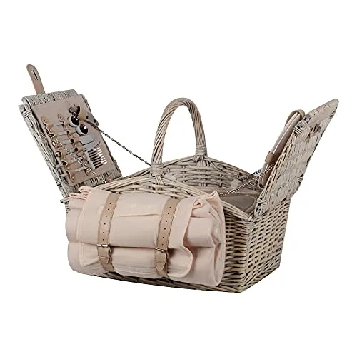 UNUS Picknick Set für 2 Personen mit Kühltasche und Decke - Komplettes Picknick Set mit Korb, wasserfester Decke, Porzellantellern und Edelstahlbesteck. Ideal für entspannte Ausflüge im Park oder beim Camping.