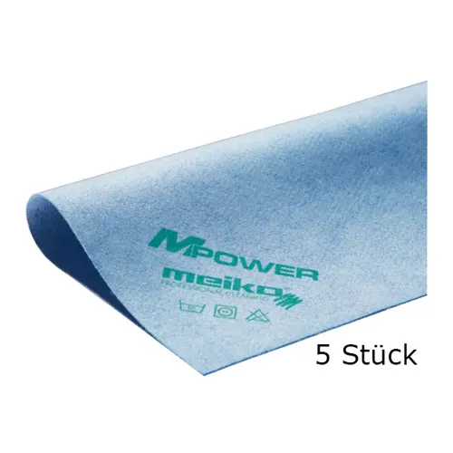 Meiko MPower Microfasertuch blau 40x40 cm - 5er Pack für streifenfreie Reinigung - Microfasertuch für Büro, strapazierfähig und PU-beschichtet, ideal für streifen- und fusselfreies Reinigen aller Oberflächen. Perfekt zum Entfernen von Schmutz und Fettrückständen.