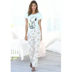 Pyjama PEANUTS Damen Gr. 36/38 - Snoopy Design - Bequemer Pyjama von PEANUTS in mint-grau-meliertem Single Jersey. T-Shirt mit Rundhals und lange Hose mit elastischem Bund für optimalen Tragekomfort. Ideal für entspannte Nächte!