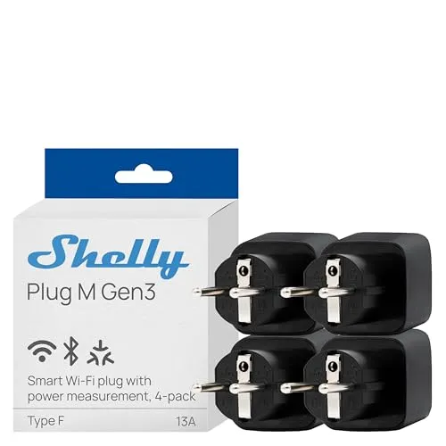 Shelly Plug M Gen3 Schwarz - Smarte WLAN Steckdose mit Leistungsmessung - Smarte Steckdose mit bis zu 13A (3000W) für die einfache Fernsteuerung von Geräten. Integrierte Leistungsmessung für effizientes Energiemanagement und einfache Installation über WLAN oder Bluetooth.