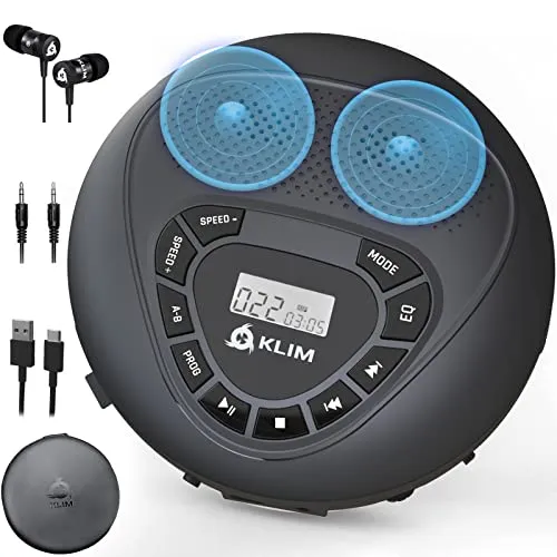 KLIM Speaker + CD Player - Tragbarer CD-Spieler mit Lautsprechern, wiederaufladbarer Akku und Anti-Schock-Schutz für ununterbrochenen Musikgenuss