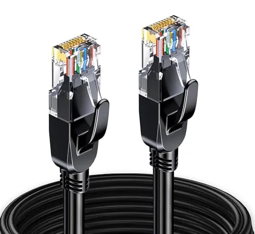 Elfcam - 18m Ethernet Kabel Cat 7 RJ45,STP 100% Kupfer, 10 Gbit/s 600 MHz, LAN Netzwerkkabel Rund Ø6,0mm, Kompatibel mit Router, PC, TV, Konsole – Schwarz