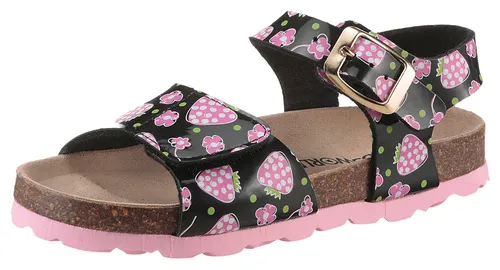 KIDSWORLD Riemchensandale mit Erdbeeren-Motiv - Kinder-Ballerinas in Größe 28, modisch mit Klettverschluss und offenem Design, ideal für Sommerabenteuer am Strand oder im Urlaub.