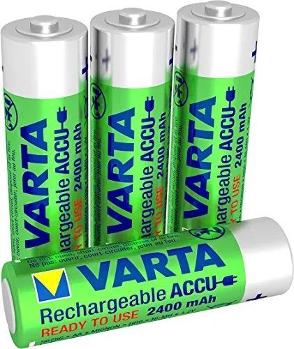 VARTA Rechargeable Accu Power AA Mignon Akku 4er Pack, 2400 mAh - Wiederaufladbare AA Mignon Akkus mit Ready To Use Technologie: direkt einsatzbereit, hohe Kapazität und lange Lebensdauer für vielseitige Anwendungen.