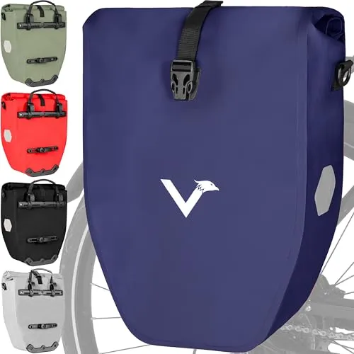 Valkental® Große & wasserdichte Gepäckträgertasche - Fahrradtasche mit 23-28L Volumen, bombenfestem Sitz und wasserdichtem Material. Ideal für Einkäufe und Touren, ausgestattet mit großen Reflektoren für Sicherheit im Straßenverkehr.