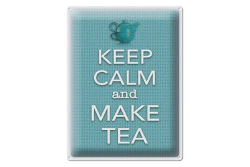 Femer GmbH Metallschild Spruch 30x40cm Keep Calm and make tea, (1 St), gewölbte Oberfläche, abgerundete Ecken, umgeschlagene Kanten