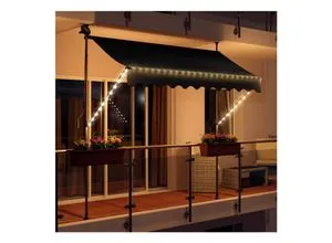 Swing&Harmonie LED Markise mit Kurbel - Markise & Sichtschutz: Die innovative Klemmmarkise mit LED-Beleuchtung und Solarmodul bietet tagsüber Schatten und abends stimmungsvolles Licht für Ihre Terrasse oder den Balkon.