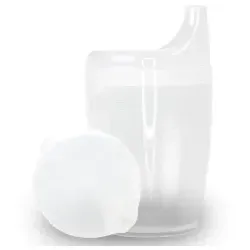 Dr. Junghans Einnehmbecher, Schnabeltasse Senioren, auslaufsicher 29074 , 1 Becher ohne Griff + 1 Deckel (4mm), milchig