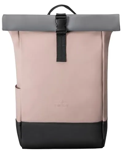 Johnny Urban Rucksack Damen Rosa Grau - Harvey Medium - Rolltop mit Laptopfach - Tagesrucksack mit gepolstertem Laptopfach für Notebooks bis 16 Zoll, wasserabweisend und flexibel anpassbar von 14.5L auf 17.5L - ideal für Uni, Business und City.