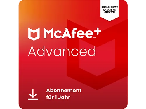 McAfee+ Advanced Einzelperson - Antivirus & Internet-Sicherheitssoftware - Schützen Sie Ihre Geräte mit McAfee+ Advanced. Diese Sicherheitssoftware bietet umfassenden Schutz für eine unbegrenzte Anzahl an Geräten und ist ideal für den täglichen Einsatz.