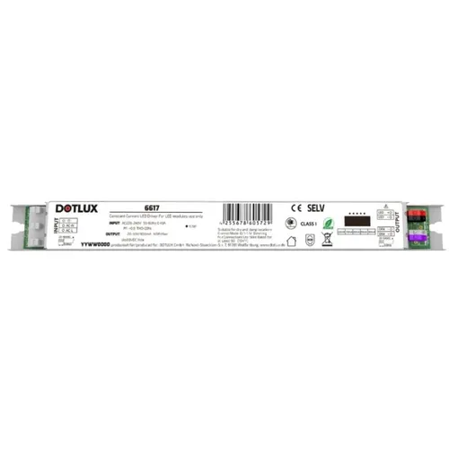 Dotlux LED-Netzteil 6617 - Hochwertiges LED-Betriebsgerät - LED-Netzteil von Dotlux, Modell 6617, mit praktischer Push-Button-Dimmfunktion. Ideal für den Einsatz in der Elektroinstallation, sorgt für zuverlässige Lichtsteuerung.