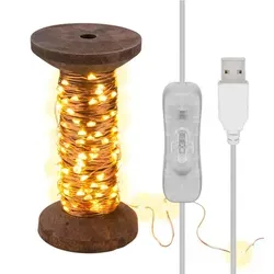 Goobay LED-Lichterkette "Garnspule", groß - mit USB-Kabel 3 m, Lichterkette 15 m mit 150 Micro-LEDs in Warmweiß (2700 K) und Schalter (Ein/Aus) - Braun