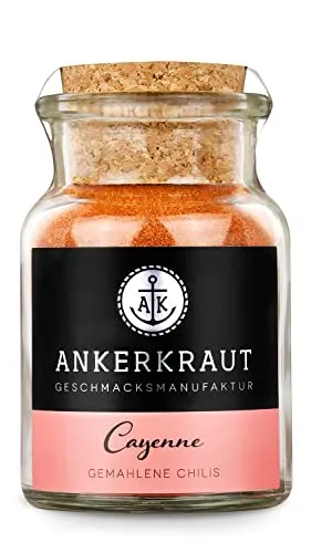 Ankerkraut Cayennepfeffer, Chili gemahlen, scharfer Cayenne-Pfeffer, scharfes Chili-Pulver, Würzen mit Geschmack, Feurige Note beim Kochen, 60 g im Korkenglas