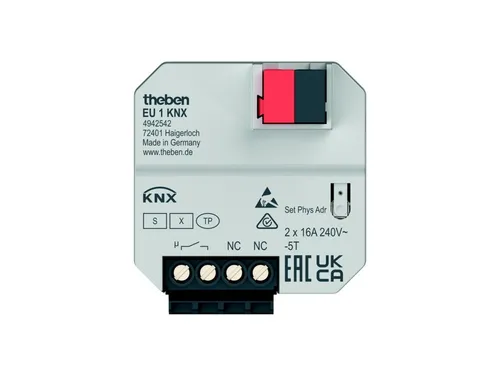 Theben EU 1 KNX Heizungsaktor 1-fach - Kompakte Unterputz-Lösung - Heizungsaktoren für Elektroheizungen, 16 A, KNX TP, mit Data Secure. Einfache Montage durch kompaktes Gehäuse für sichere Inbetriebnahme und Kommunikation.