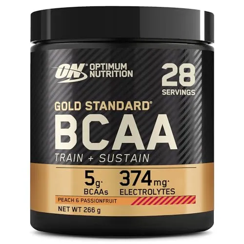 Optimum Nutrition Gold Standard BCAA Train + Sustain, 266 g Dose, Peach & Passion - Protein Shakes & Muskelaufbau, unterstützt die Muskelregeneration und fördert die Ausdauer während des Trainings.