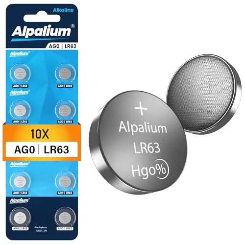 Alpalium AG0 LR63 Alkaline Knopfzelle Batterien 10er Pack - 1.5V Ohne Quecksilber, Premium Qualität & Lange Lagerfähigkeit