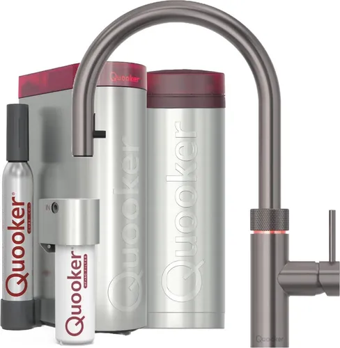 Quooker PRO3 & CUBE | Flex GME (Gunmetal) - Kochendes Wasser auf Knopfdruck - Armatur mit 100°C kochendem Wasser, kühlendem Wasser und Sprudel. Ideal für moderne Küchen und sicheres Kochen.