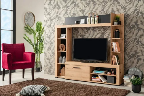 INOSIGN Wohnwand Rubi, 4-teilig in Schwarz - Moderne Wohnwand für stilbewusste Wohnräume, FSC®-zertifiziert, pflegeleichte Oberflächen und viel Stauraum. Ideal für Ihr Wohnzimmer, in trendigen Farben und hochwertiger Verarbeitung.