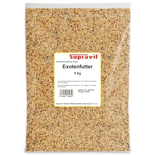 Supravit Exotenfutter 5kg - hochwertiges Mischfutter für exotische Finken - enthält wertvolle Hirse & Saaten I kräftigt das Federkleid & unterstützt die Paarungsbereitschaft beim Vogel…