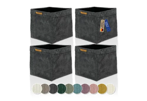 Lycce Regalkorb Kallax Boxen Cord 4er Set grau - Faltbare Aufbewahrungsboxen im 4er Set (33x33x31cm), aus hochwertigem Cordstoff, ideal für eine stilvolle und ordentliche Aufbewahrung in jedem Raum.