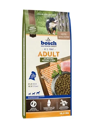 bosch 15kg Adult Geflügel Hirse - Hochwertiges, weizenfreies Hundefutter, unterstützt die Verdauung und ideal für ernährungssensible Hunde