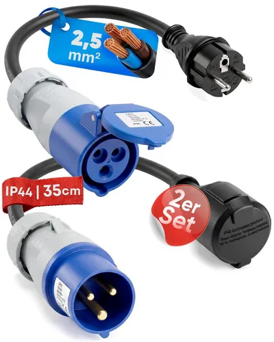 feletec 2x CEE-Stecker auf Schuko-Kupplung Schuko-Stecker auf CEE-Steckdose CEE-Adapterkabel