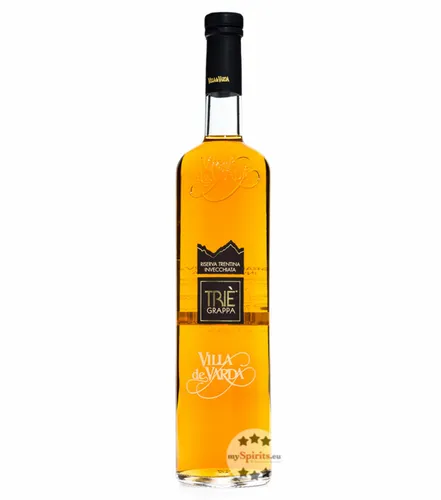 Villa de Varda Triè Grappa Riserva Invecchiata 0,7l - Grappa aus Trestern von drei Weinsorten, im Barrique gelagert für ein unverwechselbares Aroma. Ideal für Genießer und als edles Geschenk.