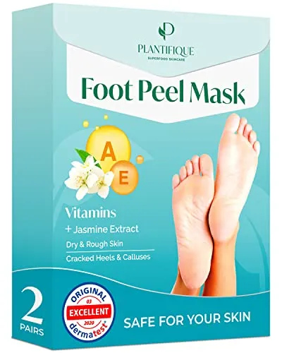 Plantifique Fußmaske - 2 Paar Hornhaut Socken - Fussmaske Hornhautentferner - Fußpflege Hornhaut entfernen fuß - Foot Peel Mask & Callus Remover - Fußpeeling-Maske (Jasminduft)